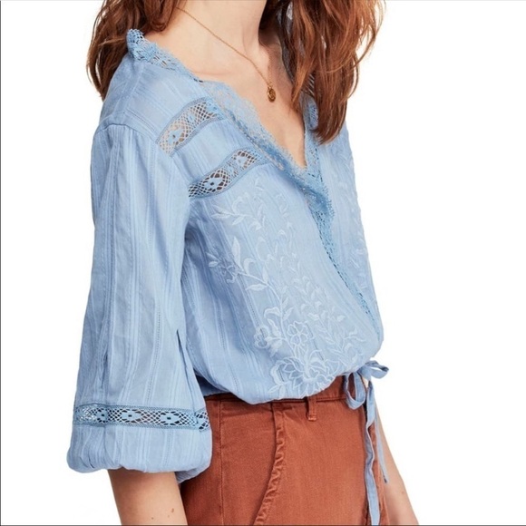 Free People Follow Your Heart Embroidered Crop Balloon Sleeve Top XS - Picture 2 of 11